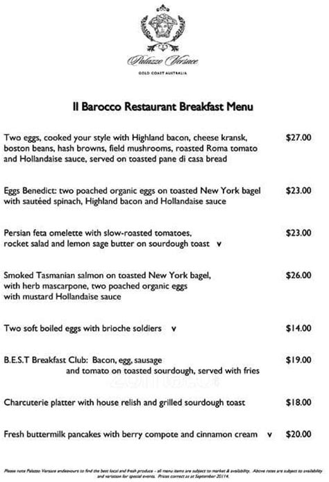 versace gold coast restaurant menu|il barocco restaurant menu.